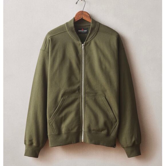 American Giant Men's Fleece Bomber Jacket Deep Olive Size Medium NWOT